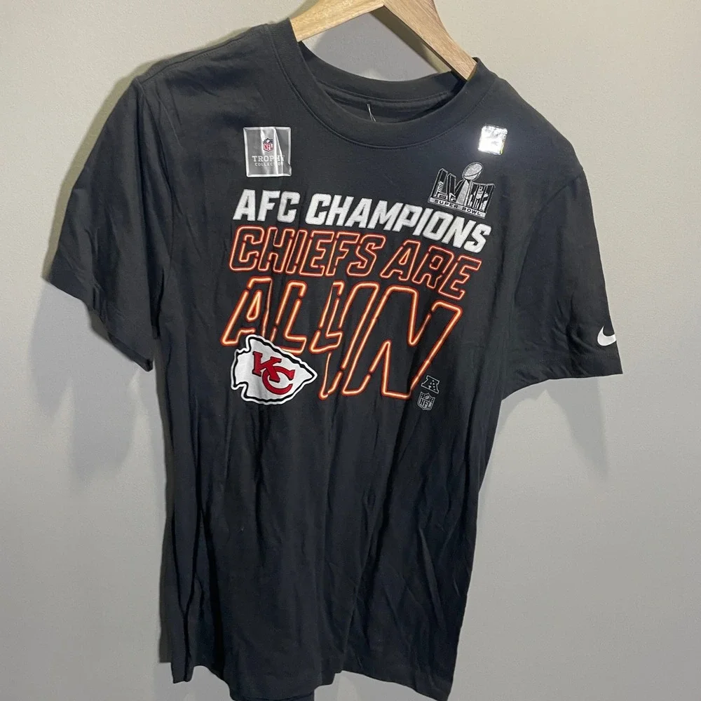 Nike Kansas City Chiefs AFC Champions Super Bowl‎ LVIII T-Shirt Mens Small Black